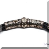 J124. Sterling silver and leather multistrand choker necklace. Signed YV. - $48 